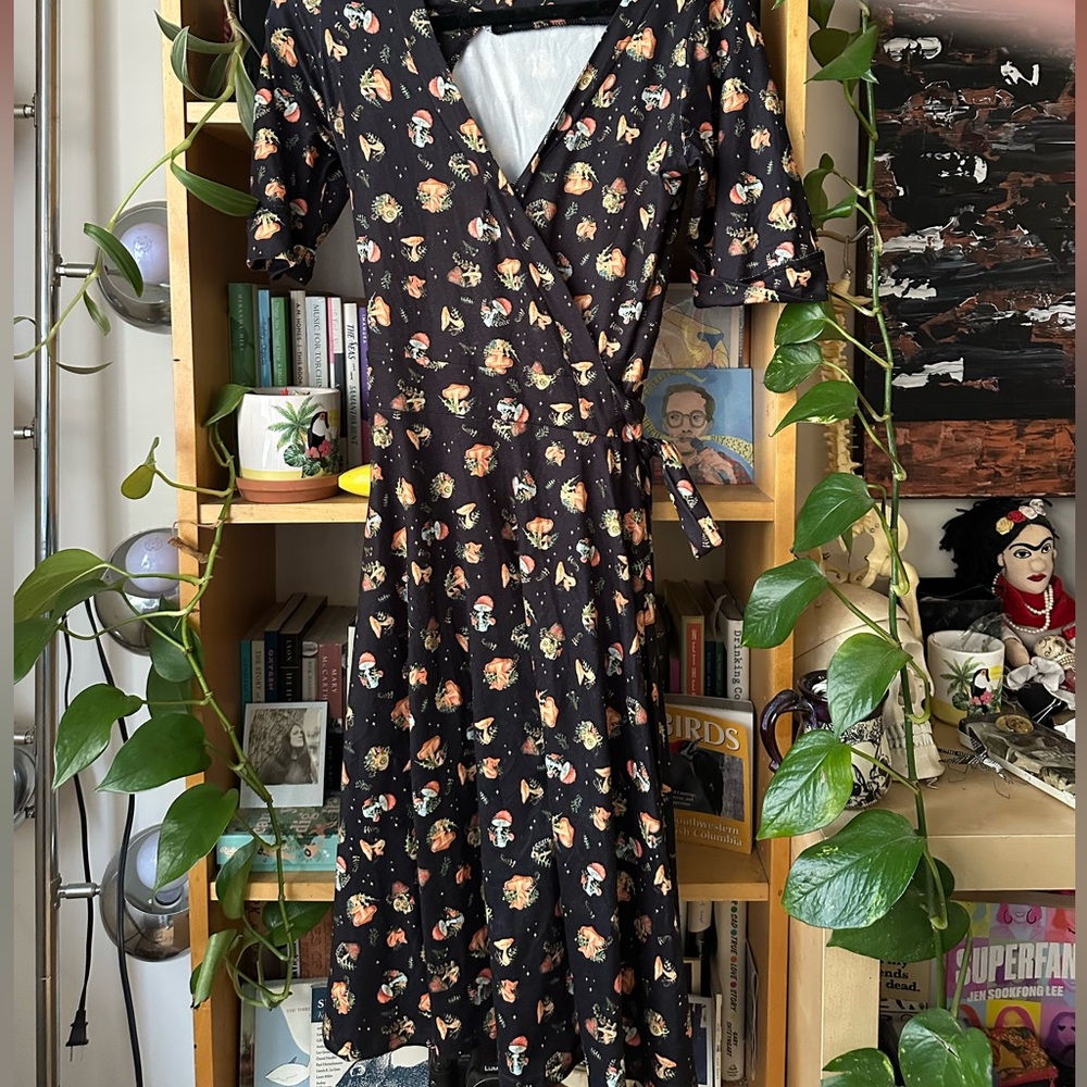 Mushroom print with florals wrap dress
